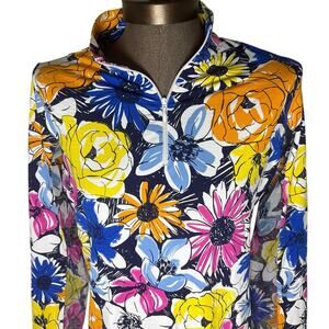 IBKUL 1/4 Zip Golf Top Women's Size Small Floral Long Sleeve Lightweight